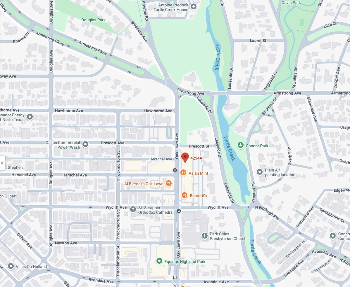 Map of Dallas showing the Avant Garden location