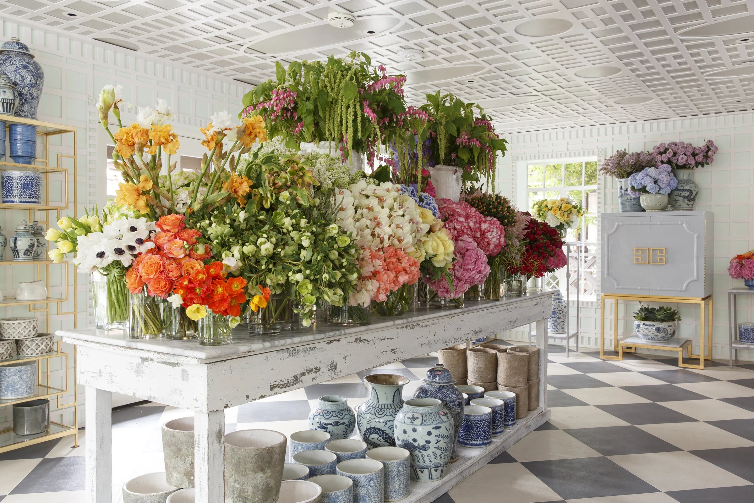 Flowers and greenery displayed in the bright Avant Garden shop