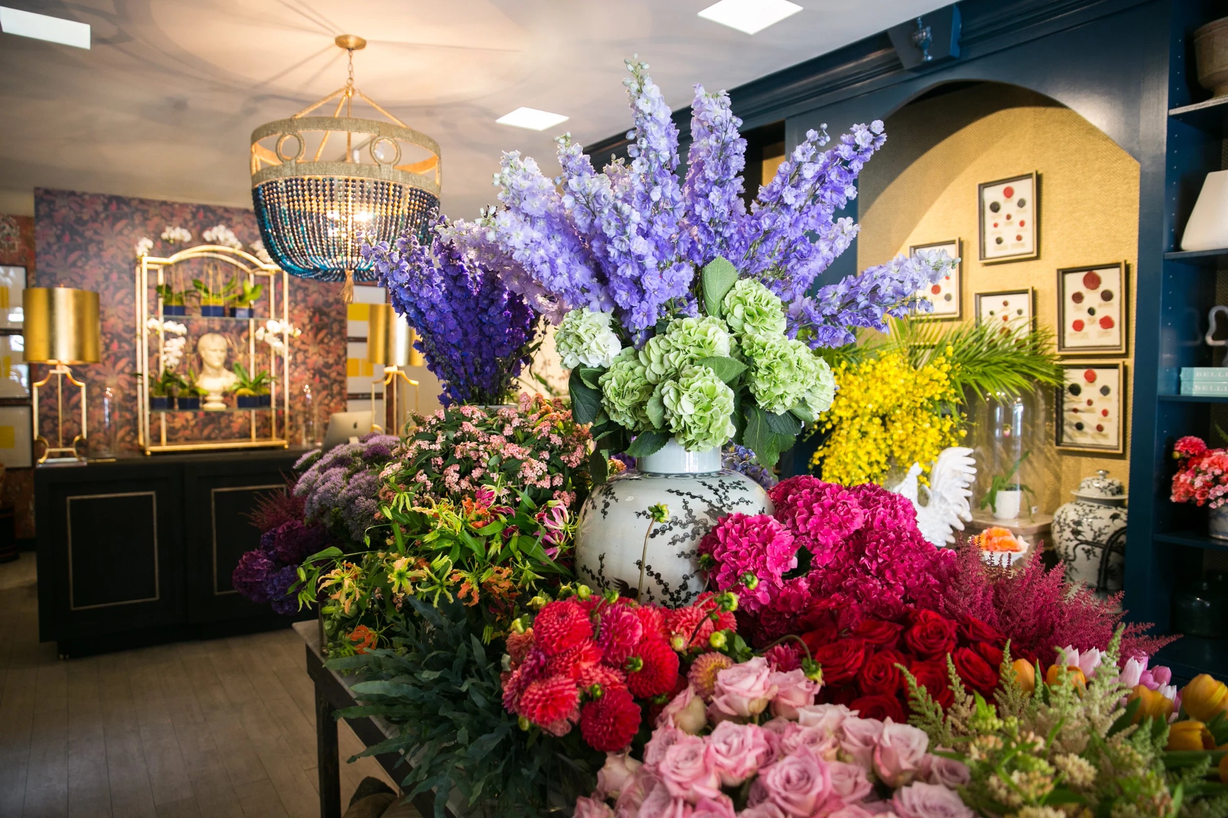 Colorful flowers and branches in the Avant Garden shop
